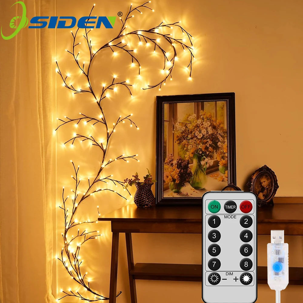 1PCS 72LED/96LED Tree Branch Lamp USB Powered DIY Festive Tree Vine Light for Home Decoration Solar Powered Willow Vine Lights